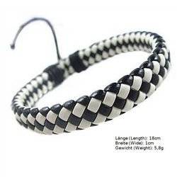 White-Black, Braided Leather Bracelet